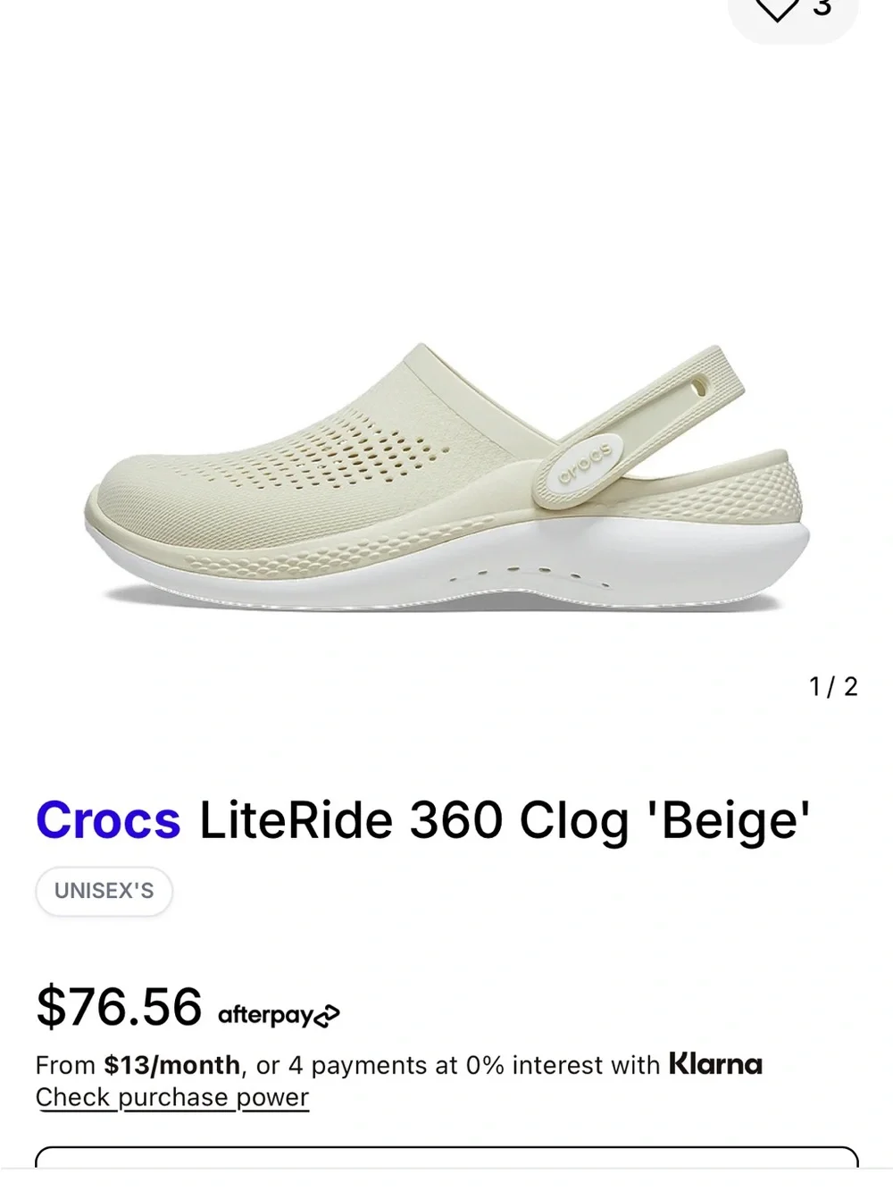 CROCS mens LiteRide 360 Clog in Cream size 13